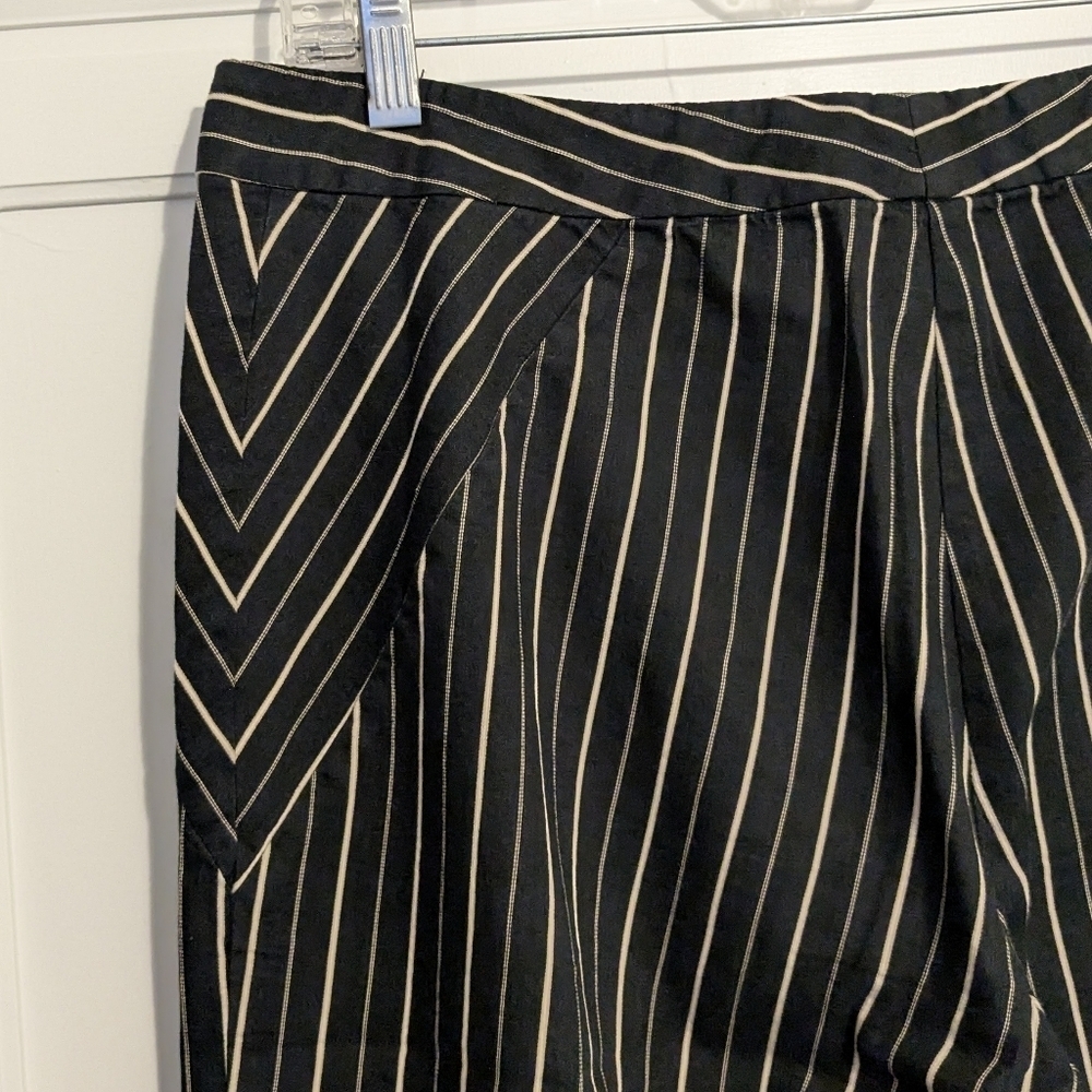 Nicole Miller Y2K Low Rise Black White Beige Striped Pants Long 12 Addams Family - Picture 7 of 12